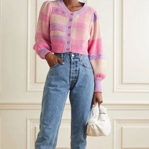 LoveShackFancy Bedford Cropped Cotton-blend Jacquard Cardigan NWOT